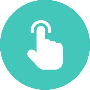 White hand icon tapping on a turquoise circle, symbolizing a touch or click action.
