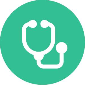 Icon of a white stethoscope on a green circular background, symbolizing medical or healthcare services.