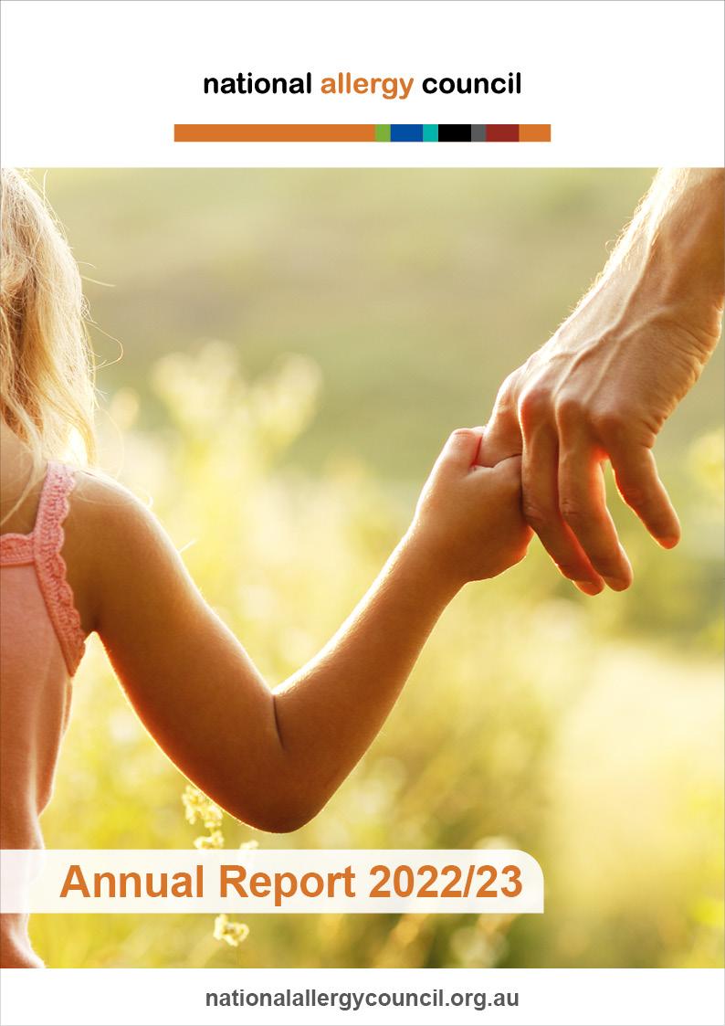 Child holding an adult's hand with "Annual Report 2022/23" text and National Allergy Council logo above.
