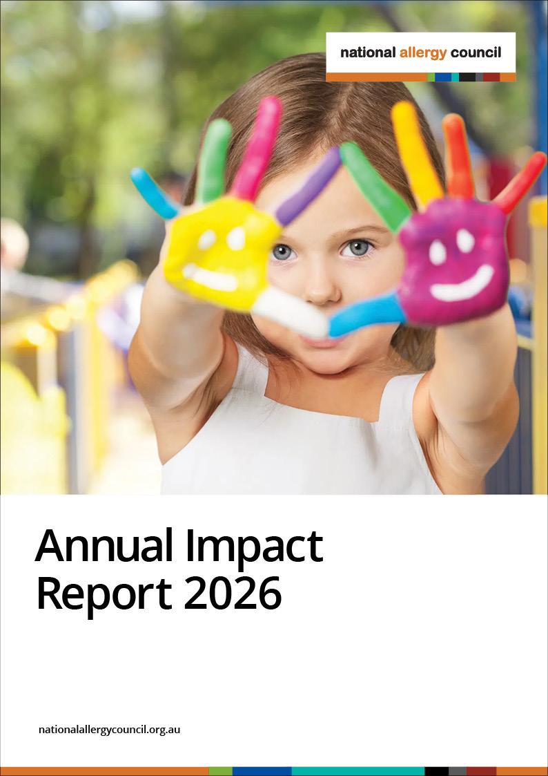 Child holding painted hands with smiley faces, cover of the National Allergy Council Annual Impact Report 2026.